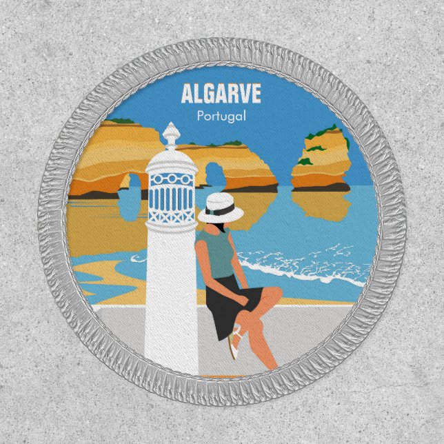 Algarve beach girl travel vintage style patch (Front)