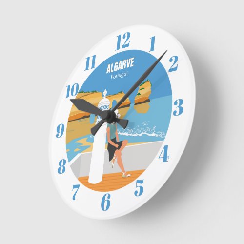 Algarve beach girl travel vintage style  round clock