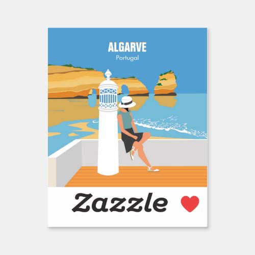 Algarve beach girl travel vintage style sticker
