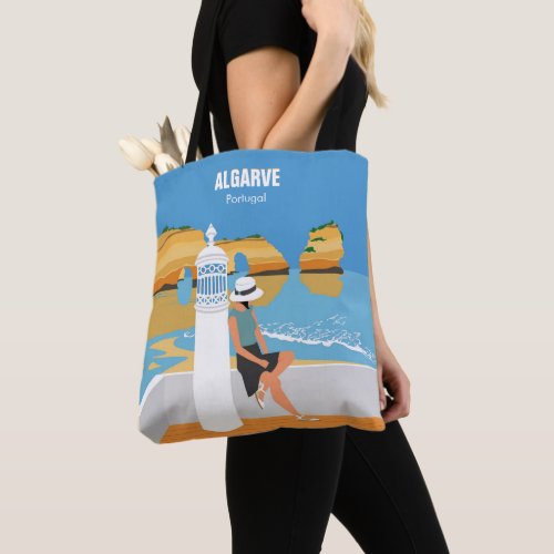 Algarve beach girl travel vintage style tote bag