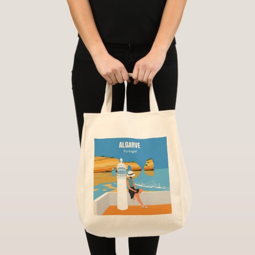 Algarve beach girl travel vintage style  tote bag