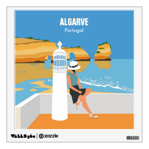 Algarve beach girl travel vintage style wall decal