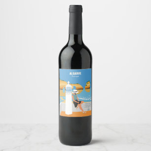 Algarve beach girl travel vintage style wine label