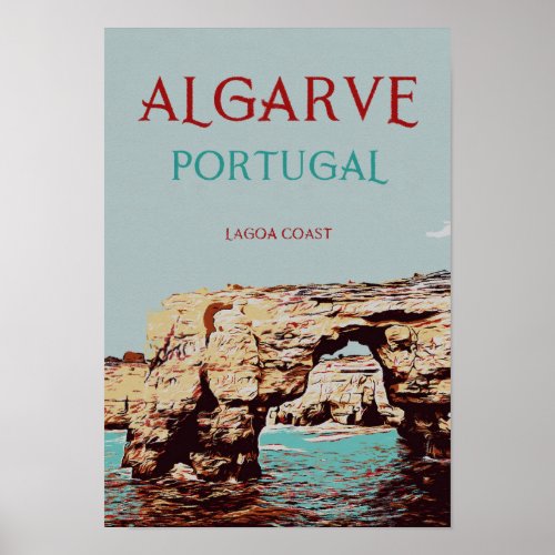Algarve beach Portugal vintage travel Poster