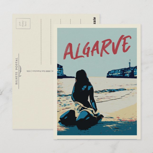 Algarve beach scenery illustration Portugal Postca Postcard (Front/Back)