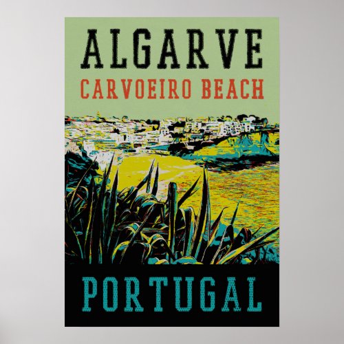 Algarve Carvoeiro beach Portugal vintage travel Poster