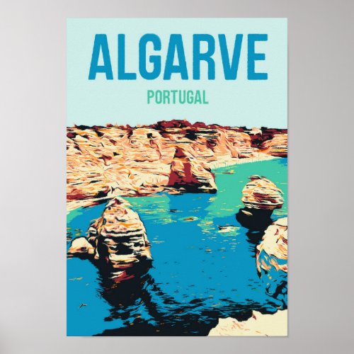 Algarve Marinha beach Portugal vintage travel Post Poster