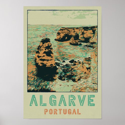 Algarve Marinha beach Portugal vintage travel Poster