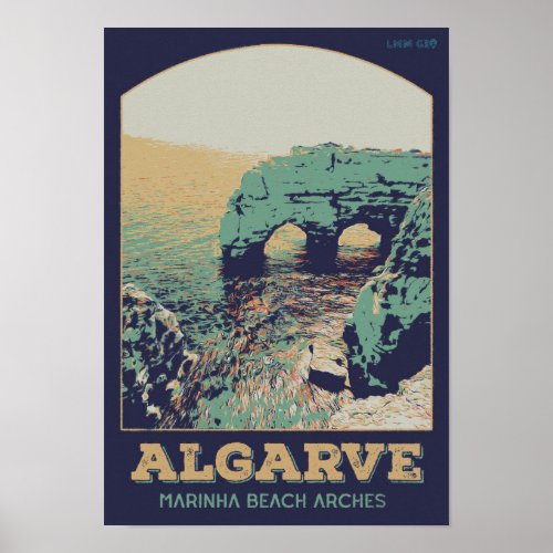 Algarve Marinha beach Portugal vintage travel Poster