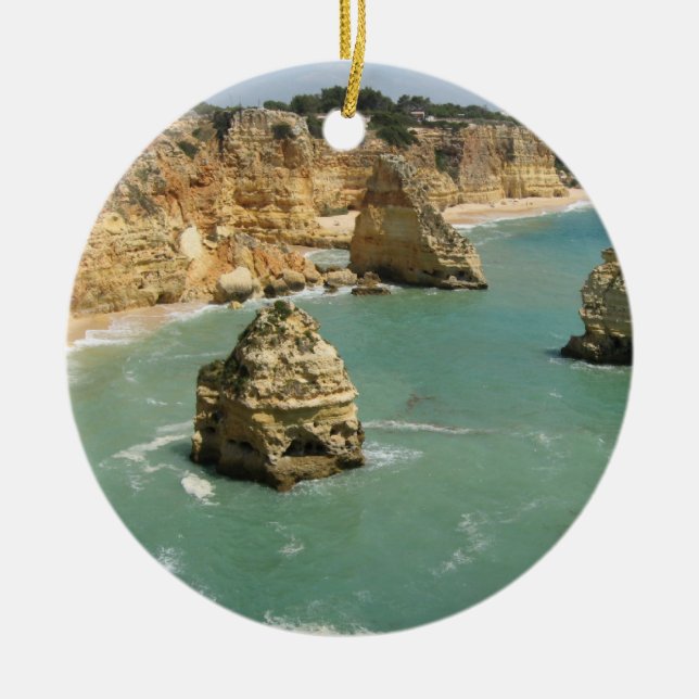 Algarve, Portugal, Benagil beach and cliffs Ceramic Ornament (Front)