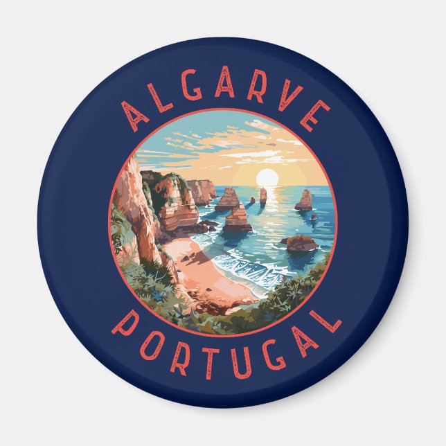 Algarve Portugal Retro Distressed Circle Magnet (Front)