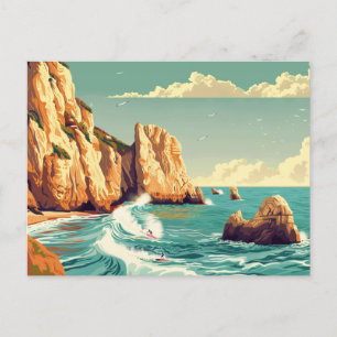 Algarve, Portugal Surf Vintage Travel  Postcard