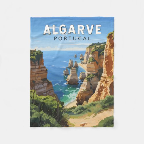 Algarve Portugal Travel Art Vintage Fleece Blanket