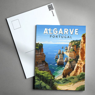 Algarve Portugal Travel Art Vintage Postcard