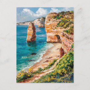 Algarve Portugal Watercolor Painting Travel Postcard