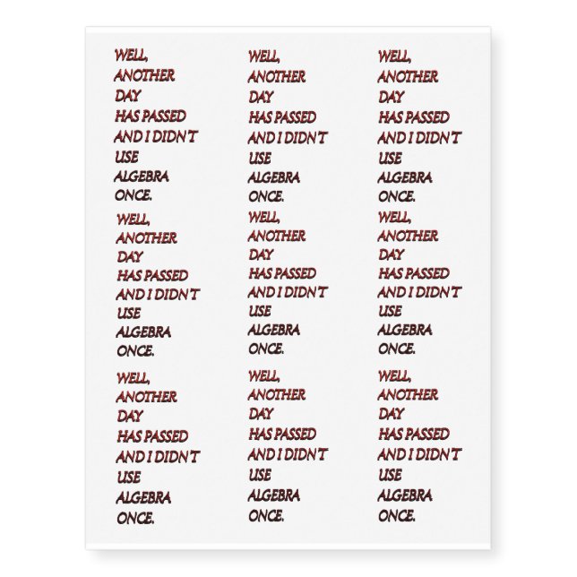 Algebra funny text temporary tattoos (Front)