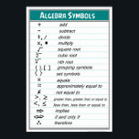 Algebra Symbols Chart Poster<br><div class="desc">Common Symbols Used in Algebra</div>
