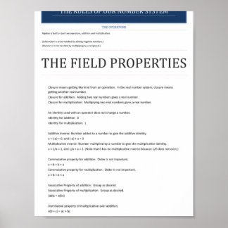 Algebraic Field Properties Poster 