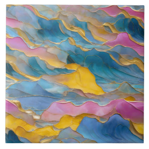 “Algeciras” Blue Pink Sand Waves Ceramic Tile