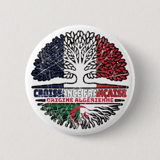 Algeria Algerian French France Tree Roots Flag Button (Front)