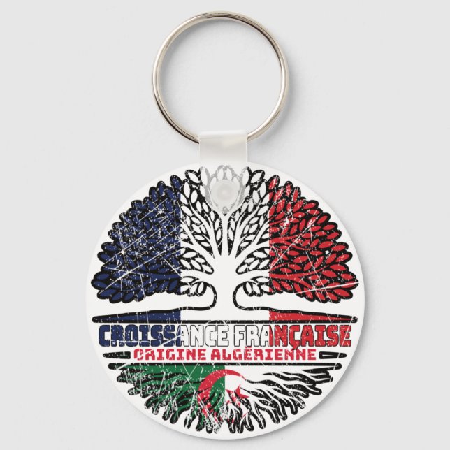 Algeria Algerian French France Tree Roots Flag Keychain (Front)