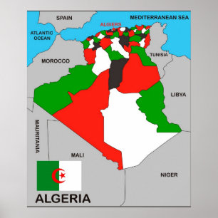 algeria country political map flag poster