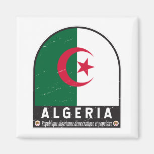 Algeria Flag Emblem Distressed Vintage Magnet