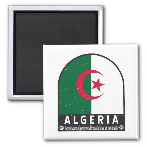Algeria Flag Emblem Distressed Vintage Magnet
