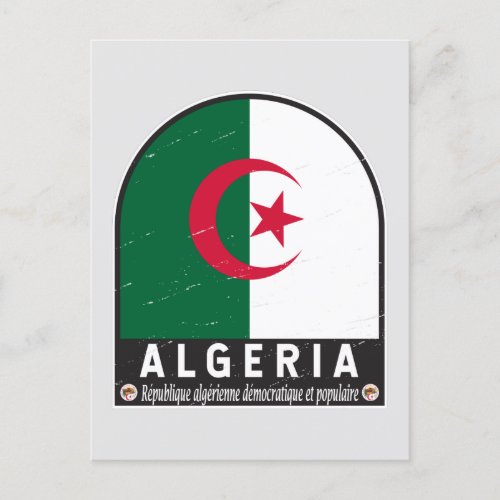 Algeria Flag Emblem Distressed Vintage Postcard