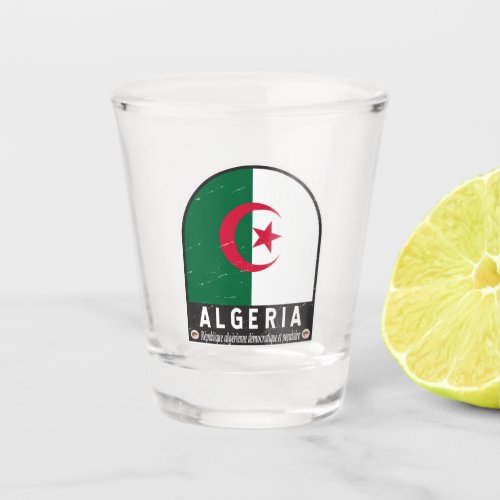 Algeria Flag Emblem Distressed Vintage Shot Glass