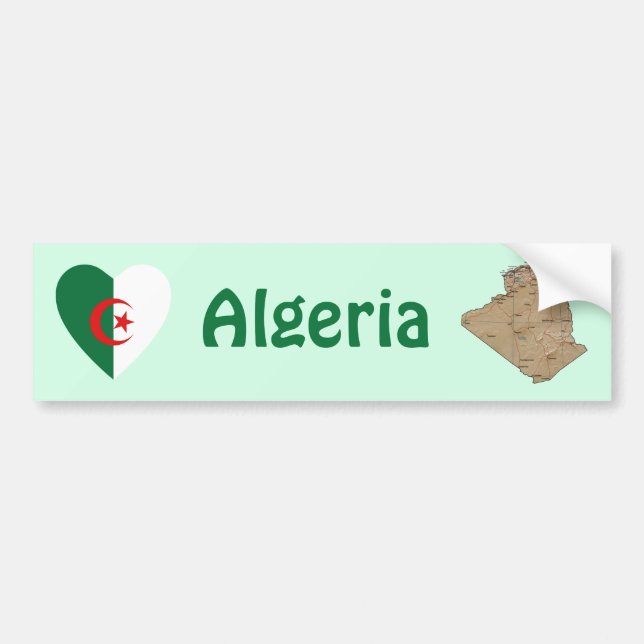 Algeria Flag Heart + Map Bumper Sticker (Front)