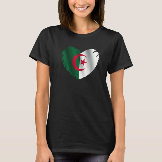 Algeria Flag On Shape Of Heart Algerian Algeria T-Shirt (Front)