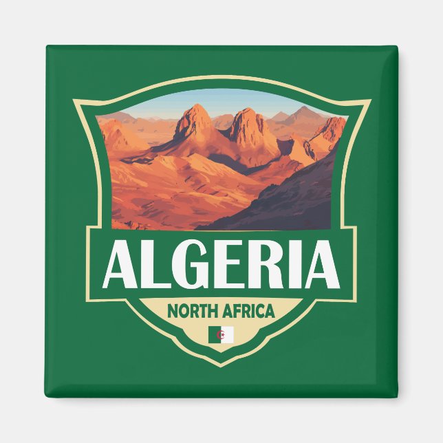 Algeria Illustration Retro Badge Magnet (Front)