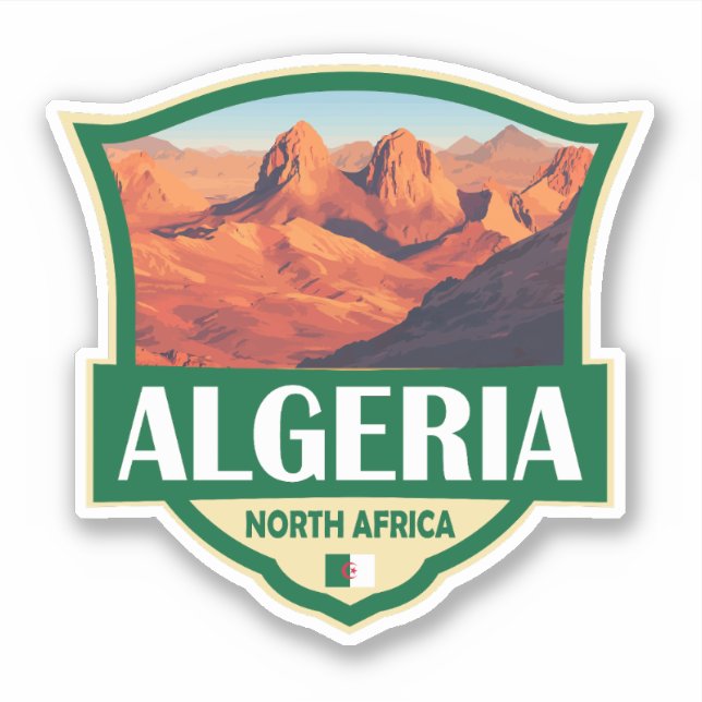 Algeria Illustration Retro Badge Sticker (Front)
