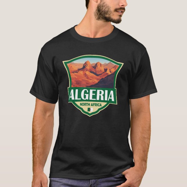 Algeria Illustration Retro Badge T-Shirt (Front)