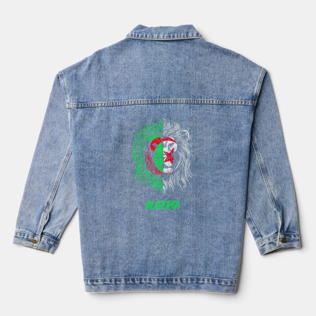 Algeria  Lion Algerian Flag Algeria T-Shirt Denim Jacket (Back)