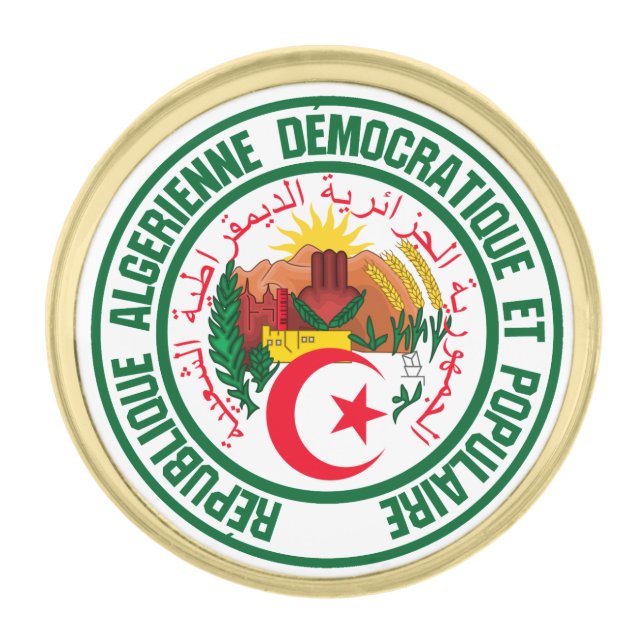 Algeria Round Emblem Gold Finish Lapel Pin (Front)