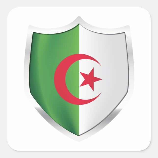 Algeria Silver Shield Flag Square Sticker (Front)