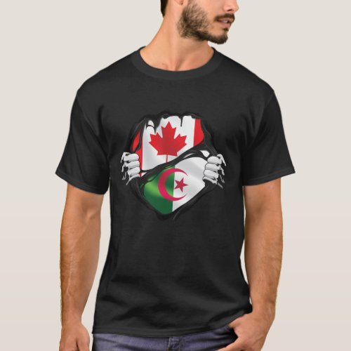 Algerian Canadian Hands Ripped Roots Flag T_Shirt
