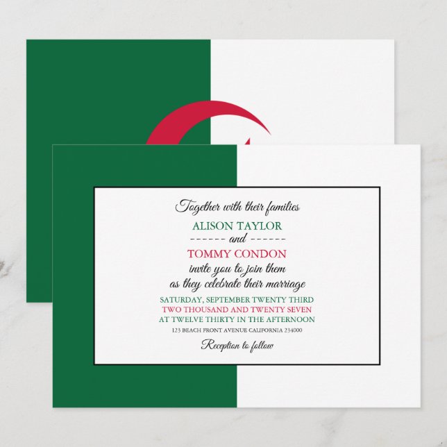 Algerian Flag, Flag of Algeria Wedding Invitation (Front/Back)