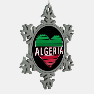 Algerian Heart, I Love Algeria Snowflake Pewter Christmas Ornament