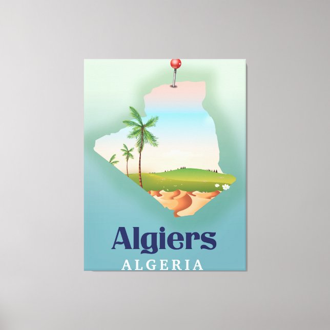 Algiers Algerian Map travel poster Canvas Print (Front)