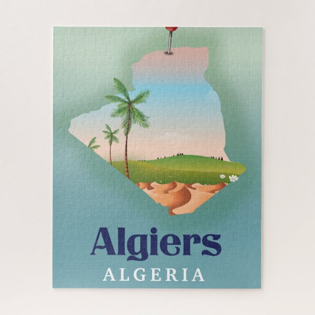 Algiers Algerian Map travel poster Jigsaw Puzzle (Vertical)