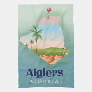 Algiers Algerian Map travel poster Kitchen Towel
