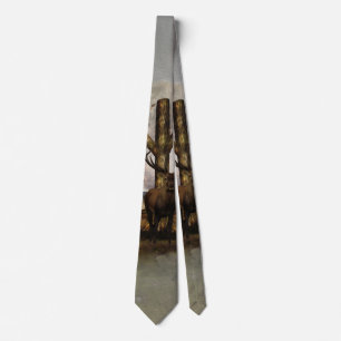 Algiz Rune and Deer Digital Art Collage Neck Tie