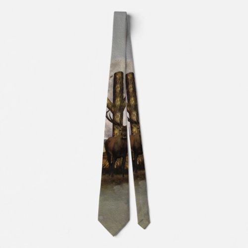 Algiz  Rune and Deer Digital Art Collage Neck Tie