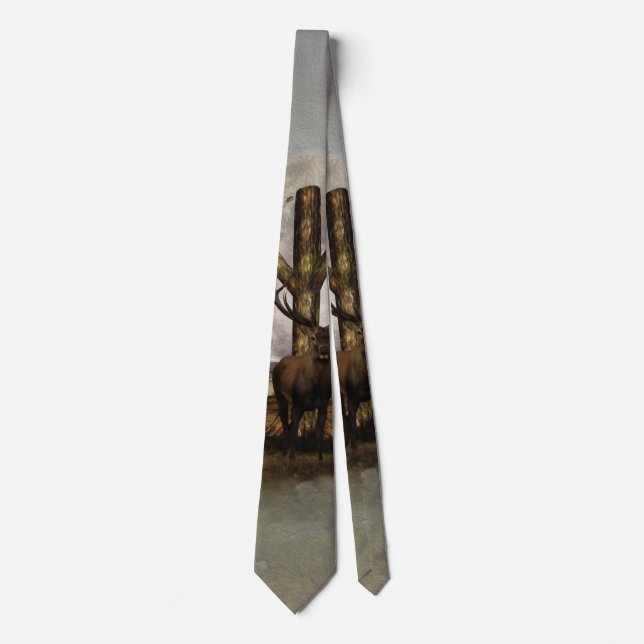 Algiz  Rune and Deer Digital Art Collage Neck Tie (Front)