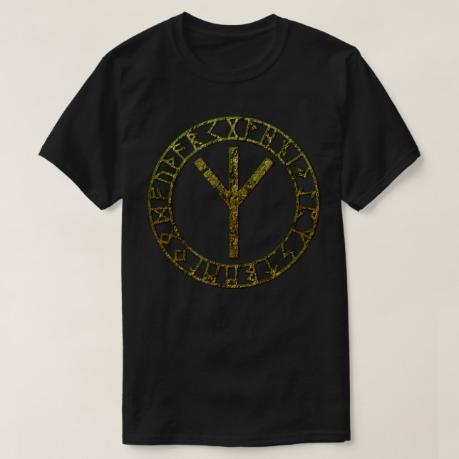 Algiz Vikings Runes Norse Elhaz Odin Thor Vegvisir T-Shirt (Design Front)