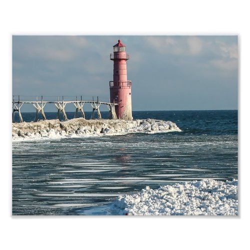 Algoma Wisconsin Lighthouse in Winter Photo Print
