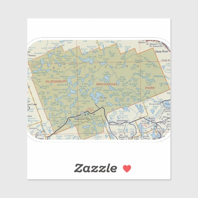 Algonquin Park Vintage Map Sticker (Sheet)